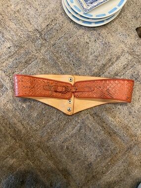 Vintage Lasso snake skin and leather Wide Orange Made in France Waist Belt